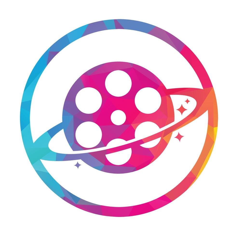 Planet film vector logo design.