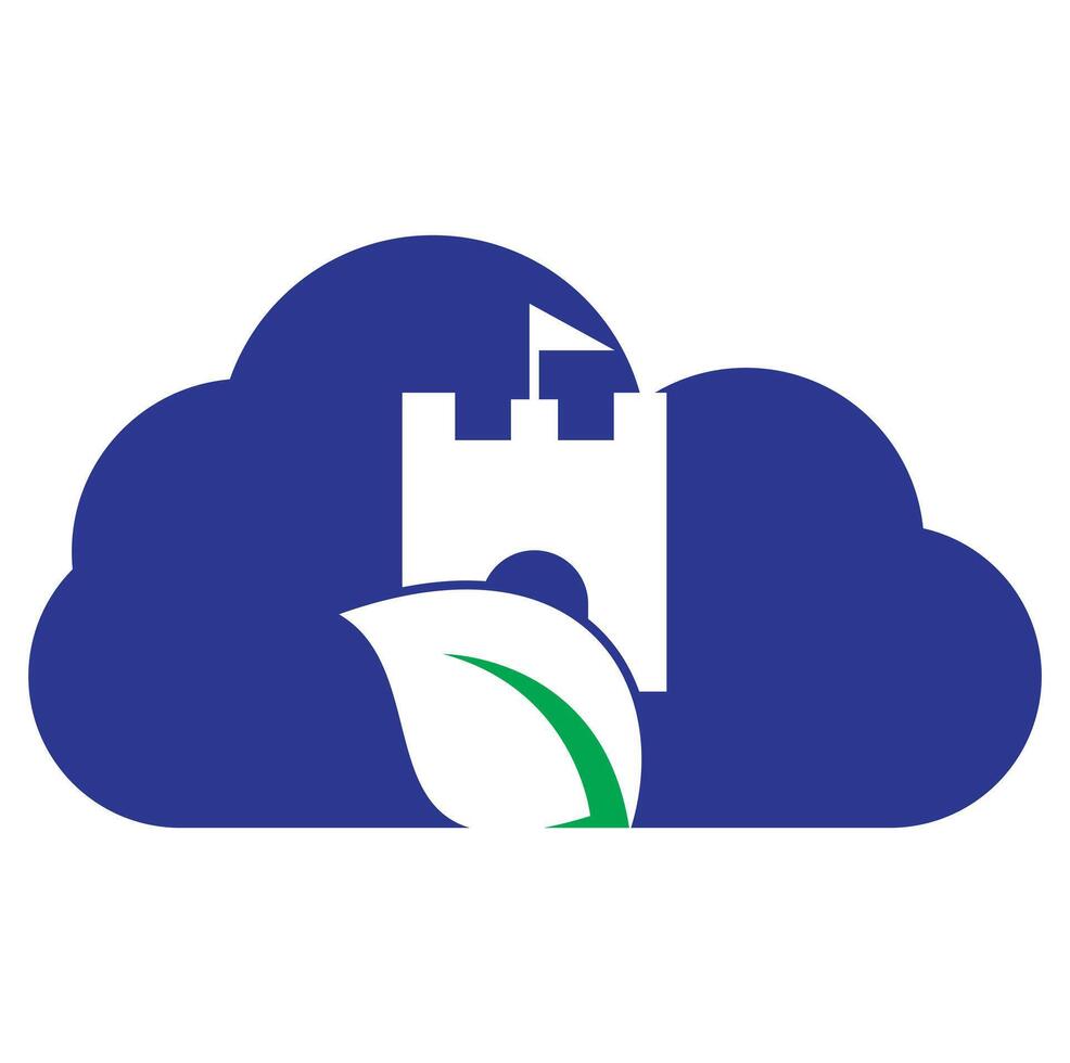 Castle with leaf and cloud icon vector logo.