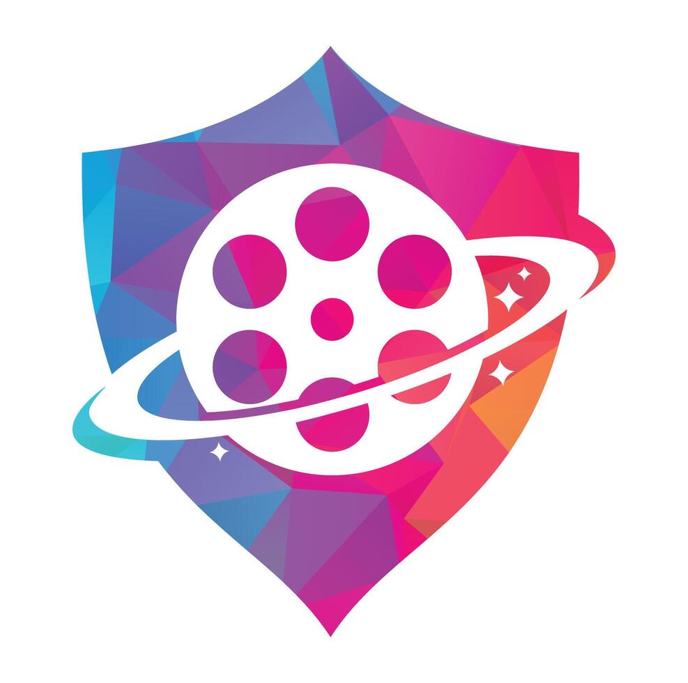 Planet film vector logo design.