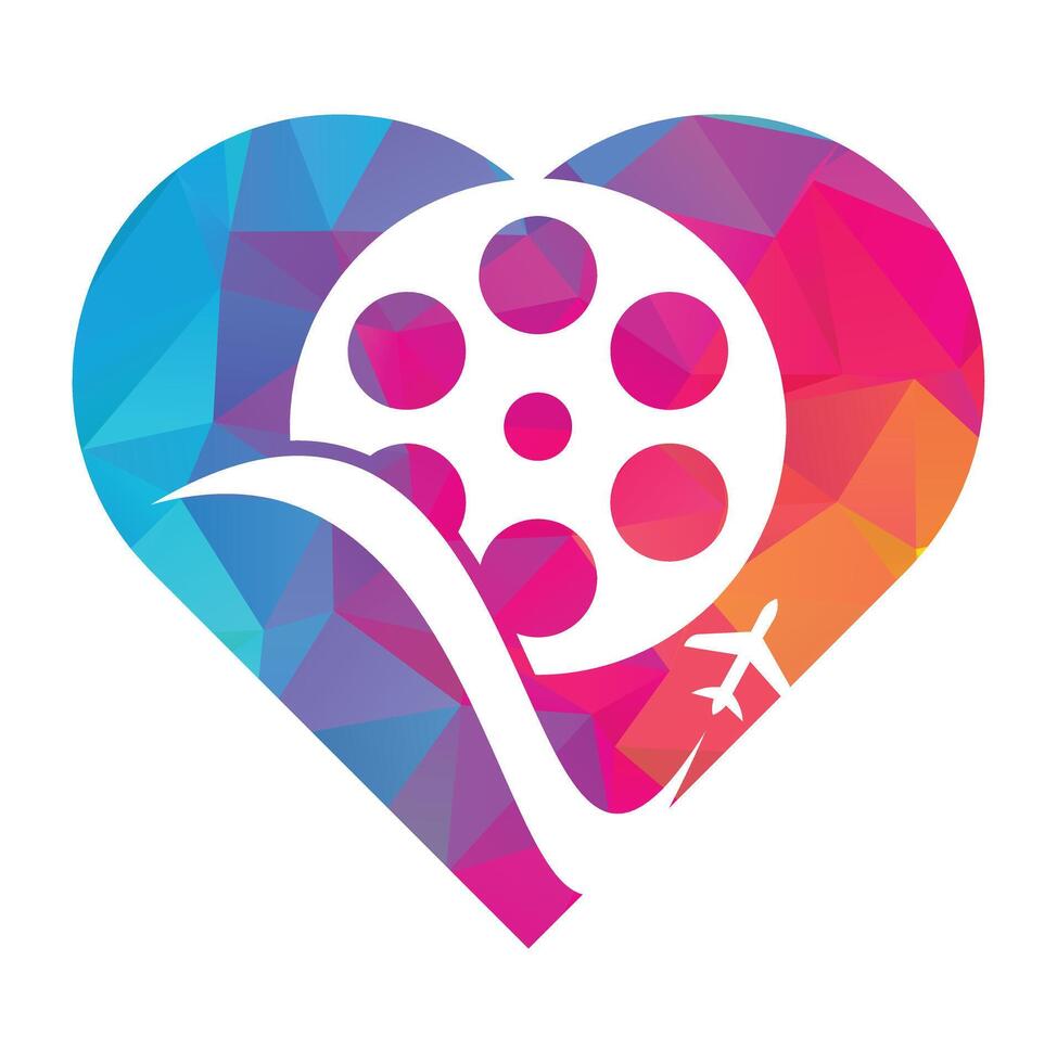 viaje película corazón forma concepto logo diseño vector icono.