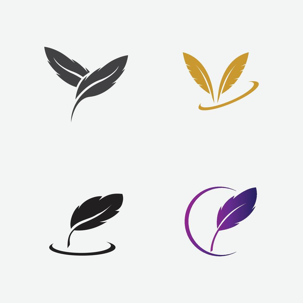 collection of feather logo illustration designs on a gray background vector