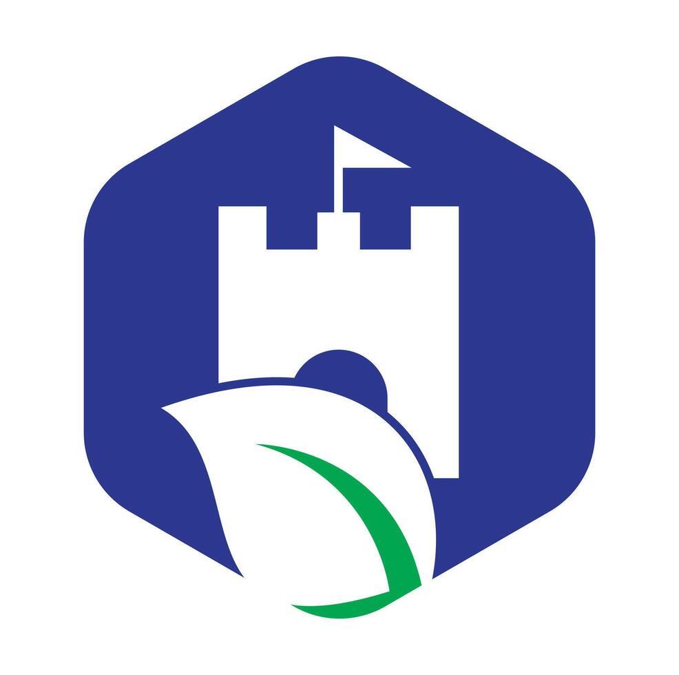 Castle with leaf icon vector logo.