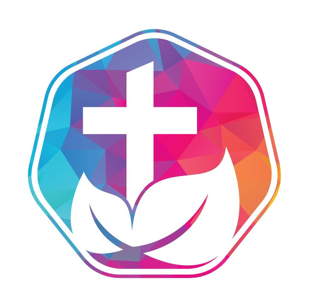 diseño del vector del icono del símbolo de la cruz religiosa del árbol. diseño de logotipo de árbol cruzado. logotipo de la iglesia del árbol.