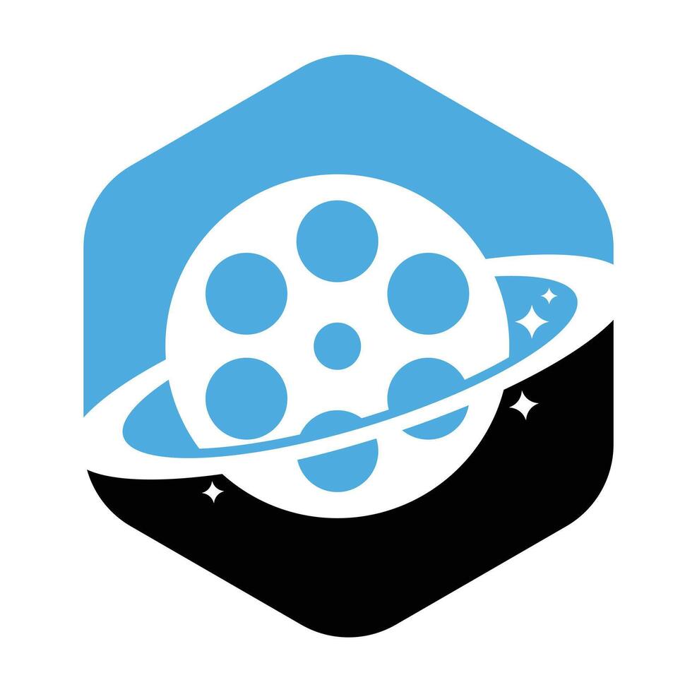 Planet film vector logo design.