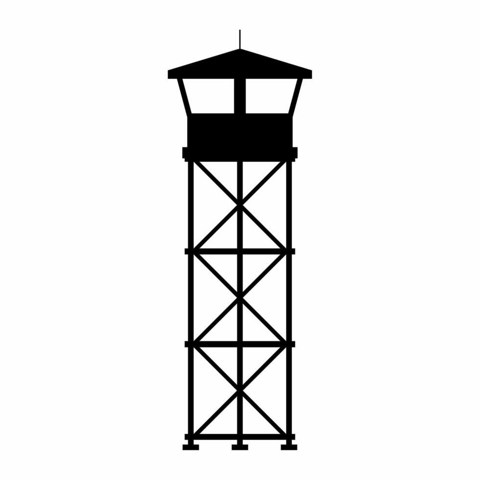 torre de vigilancia silueta vector. Guardia torre silueta lata ser usado como icono, símbolo o signo. Guardia enviar icono para diseño de militar, seguridad o defensa vector