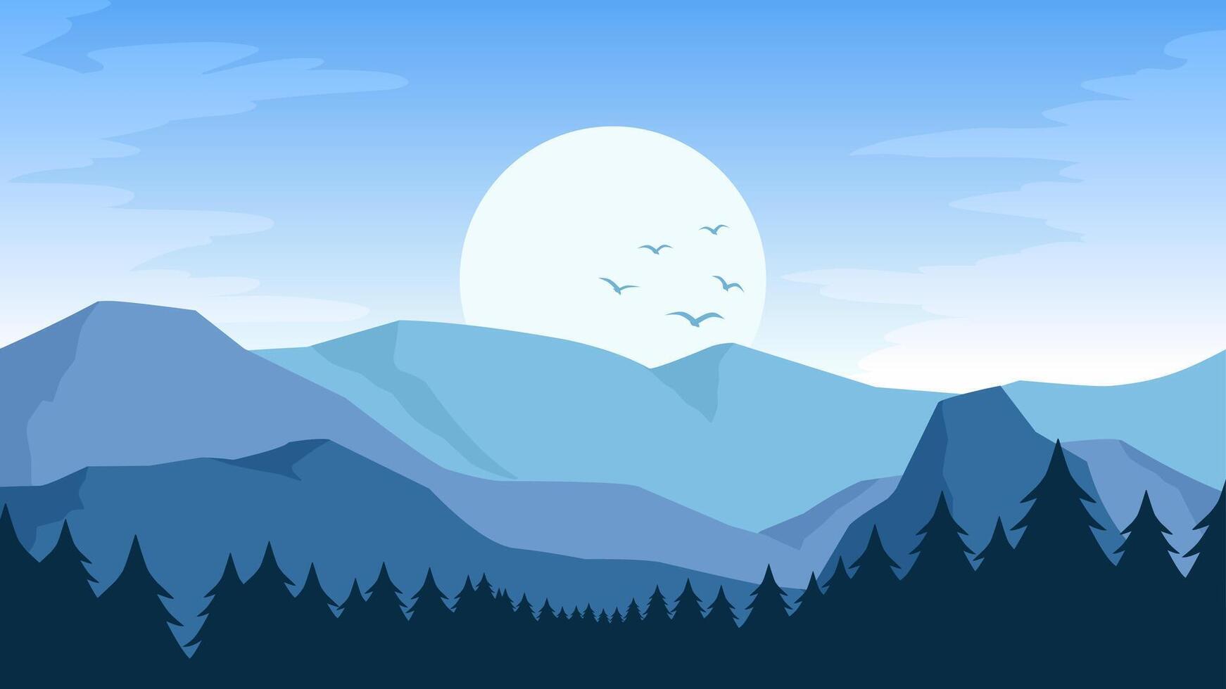 Blue mountain landscape vector illustration. Scenery landscape of mountain ridge in the morning. Mountain range landscape for illustration, background or wallpaper