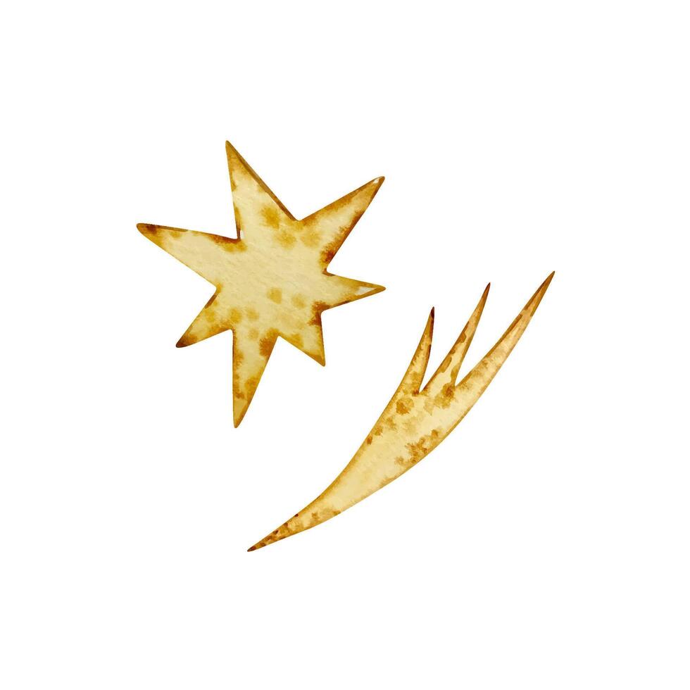 Watercolor yellow stars set, space illustration vector