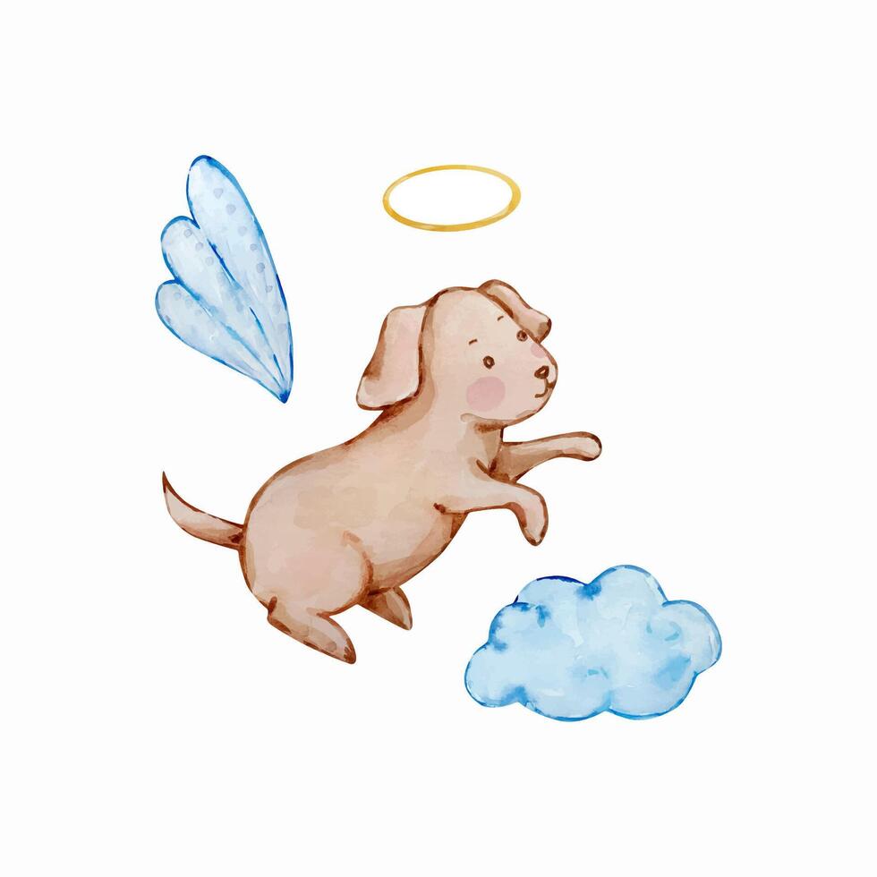 Watercolor cute baby dog angel with wings, nursery vector