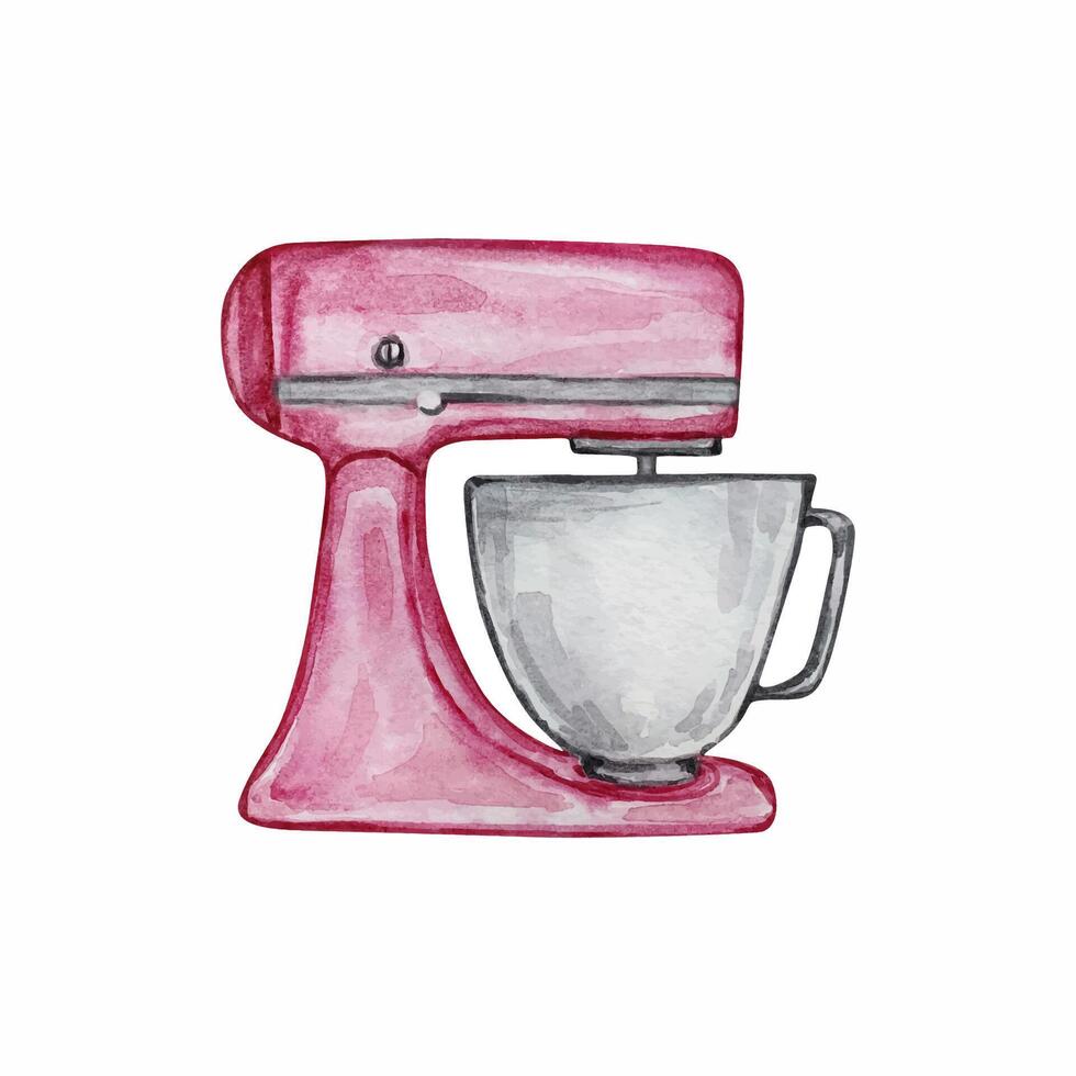 Watercolor pink mixer, bakery vector