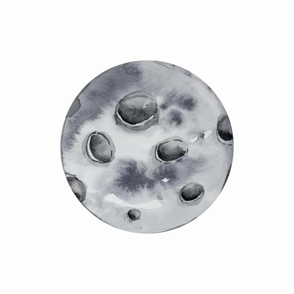 Watercolor gray planet, space vector