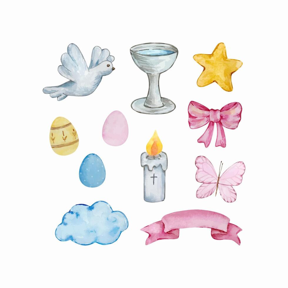 Watercolor easter set illustration, cute vector