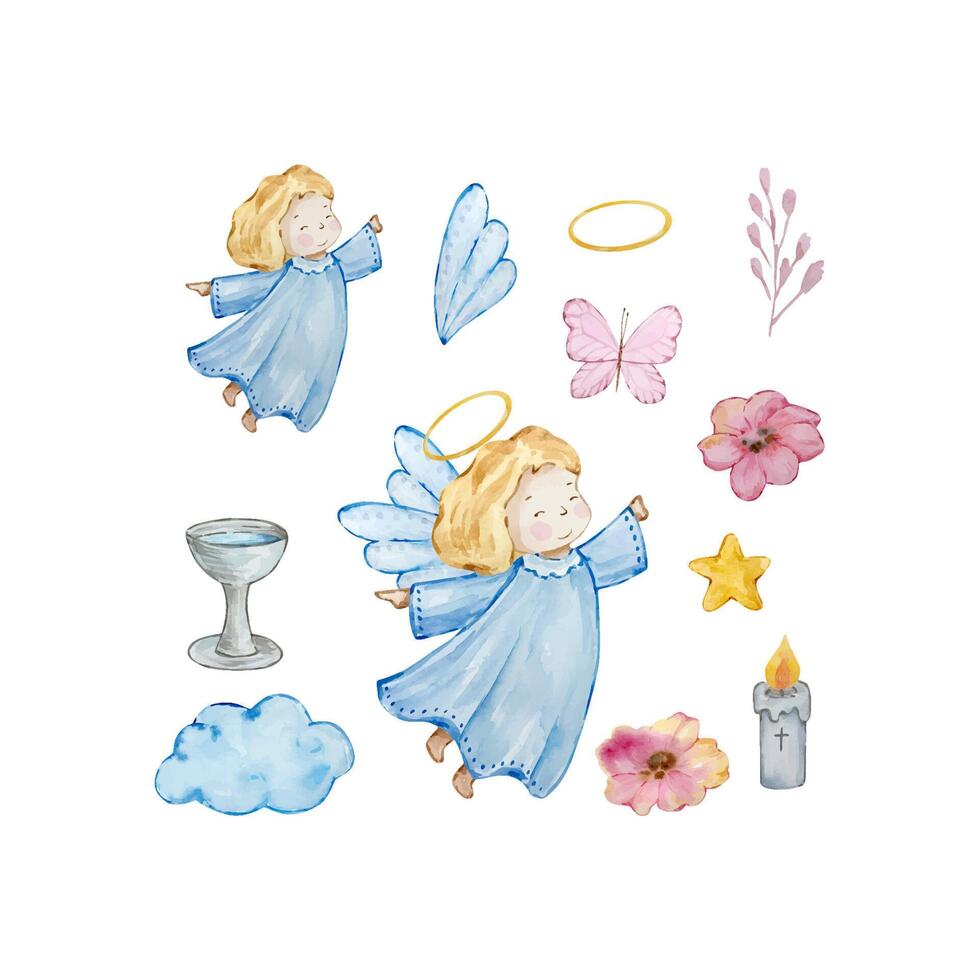 Watercolor baby girl angel vector