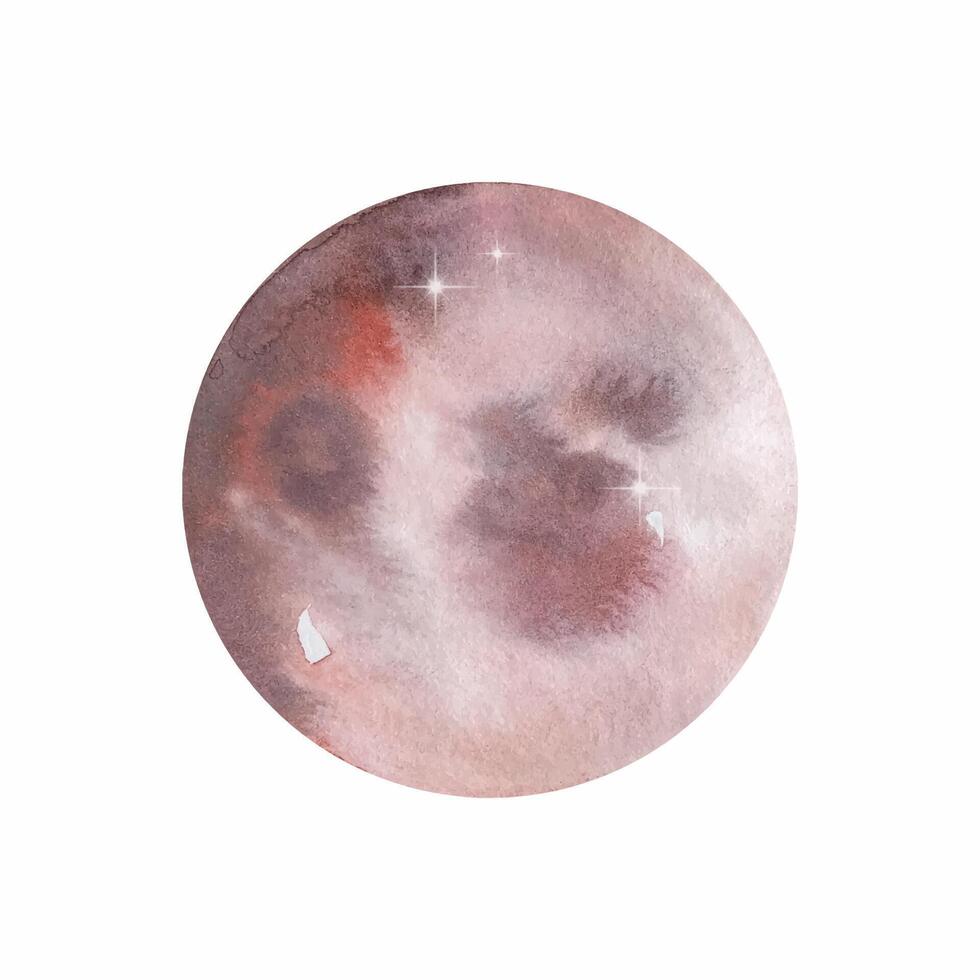 Watercolor red round moon, planet vector