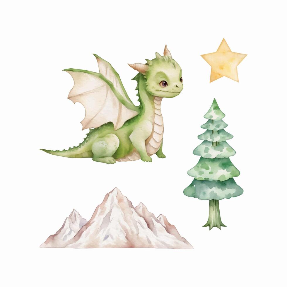 AI generated Watercolor cute baby dragon set, nursery vector