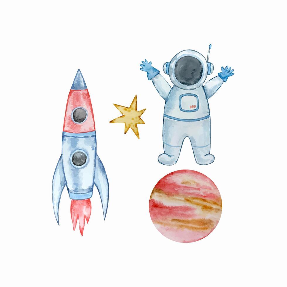 Watercolor space set, cosmos vector