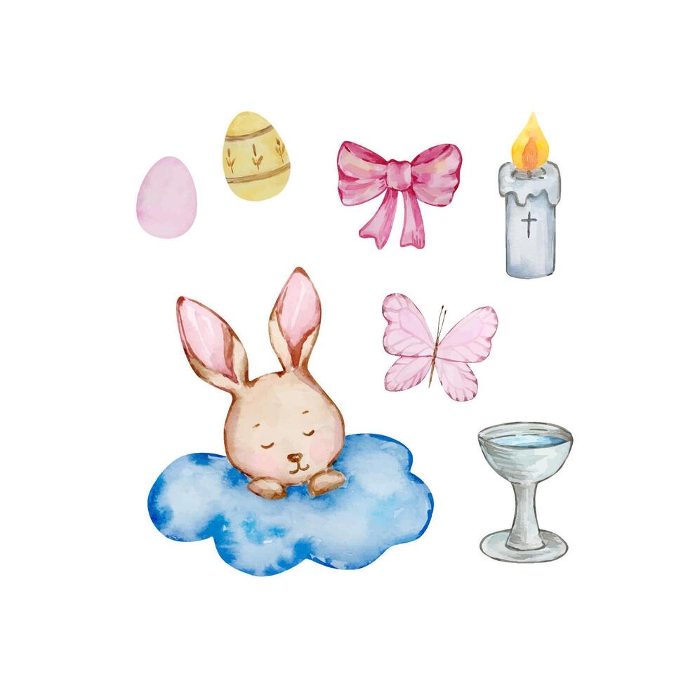 Watercolor set of cute baby angel bunny vector