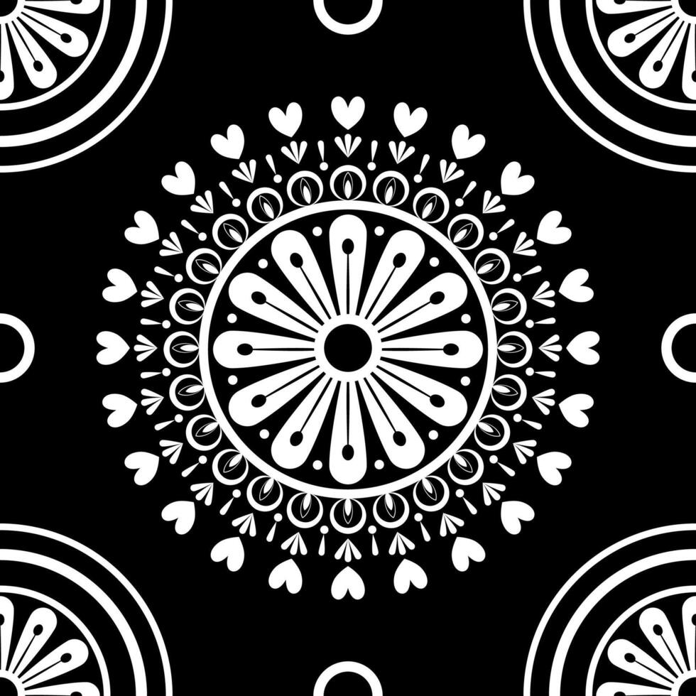 Seamless pattern with mandalas on black background. vector