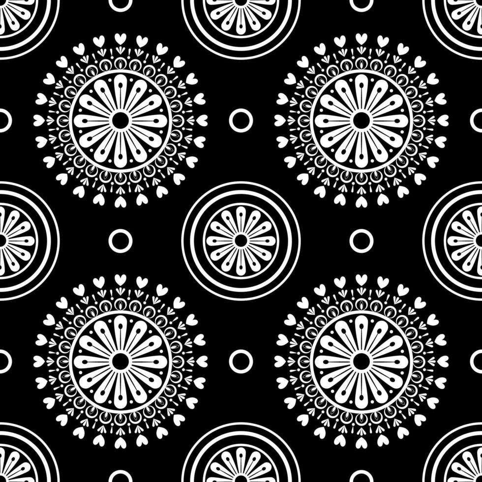 Seamless pattern with mandalas on black background. vector