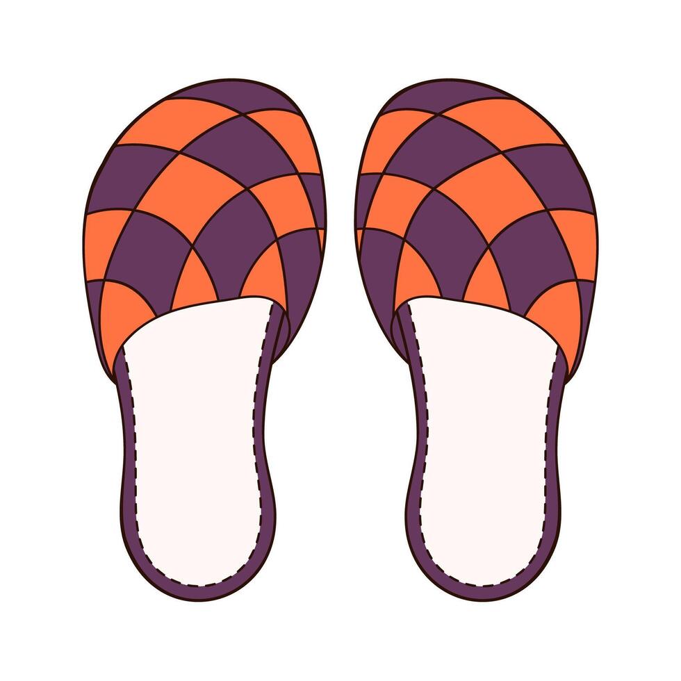 House slippers in cartoon style. Female, male footwear. Hand drawn logo for web design, shoes store. Vector illustration isolated on a white background.