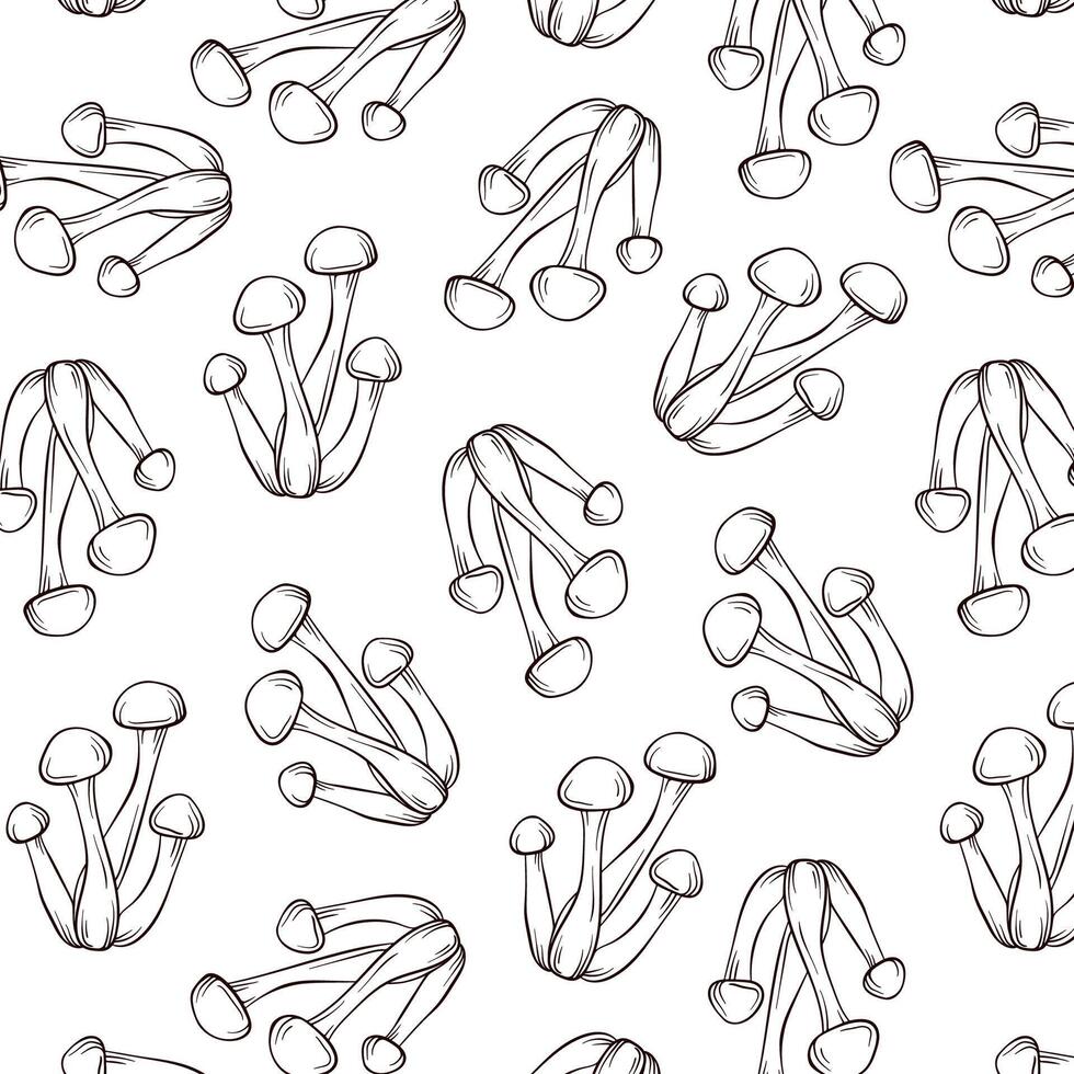 Honey agaric mushrooms seamless pattern in line art style. Design for wrapping paper, wallpaper, textiles, menu, food store. Vector illustration on a white background.