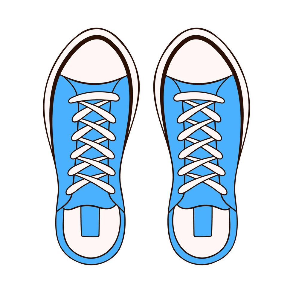 Sneaker shoe for male icon in cartoon style. Minimalistic hand drawn blue footwear logo for shoes shop. Vector illustration isolated on a white background.