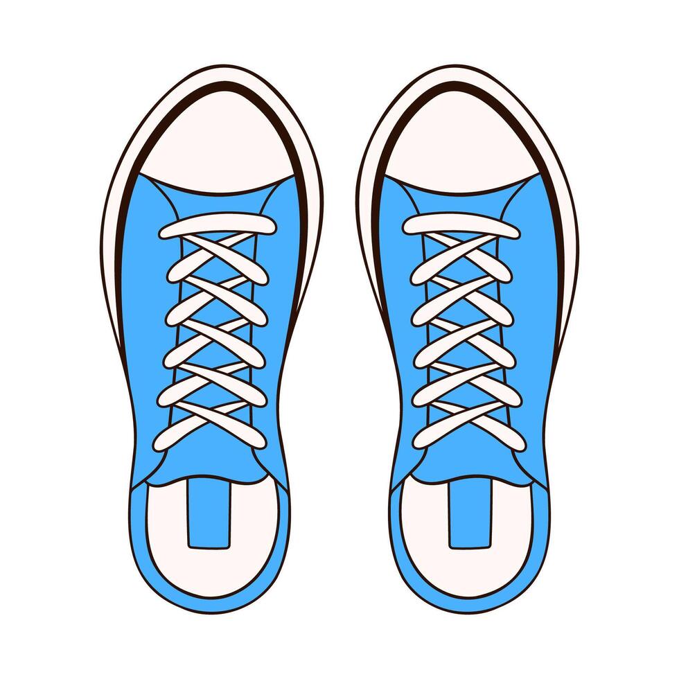 Sneaker shoe for male icon in cartoon style. Minimalistic hand drawn blue footwear logo for shoes shop. Vector illustration isolated on a white background.