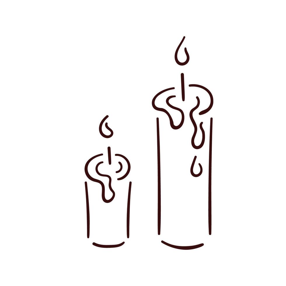 Candles small set in line art style. Hand drawn vector illustration isolated on a white background.