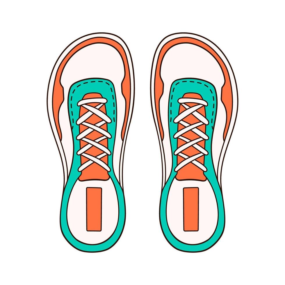 Casual sneakers for male or female in cartoon style. Flat shoes top view. Vector illustration isolated on a white background.