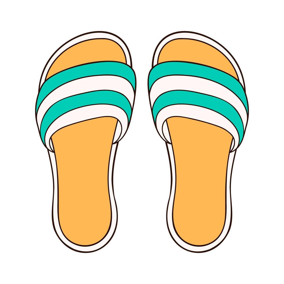 zapatilla con rayas icono en dibujos animados estilo. dar la vuelta fracasos playa Zapatos verde y amarillo color. vector ilustración aislado en un blanco antecedentes.