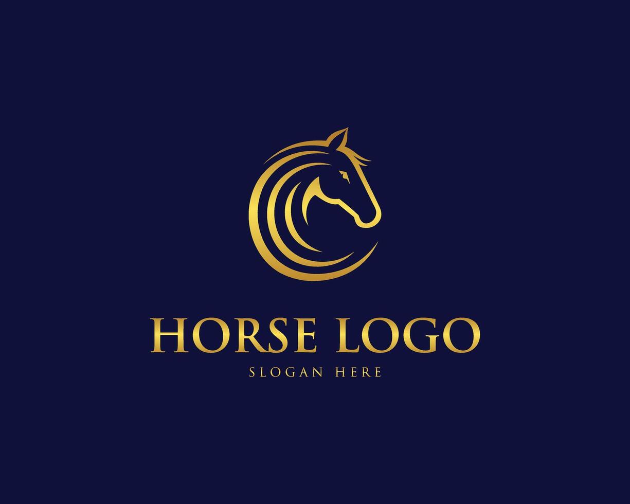 Line art horse head logo design vector template.