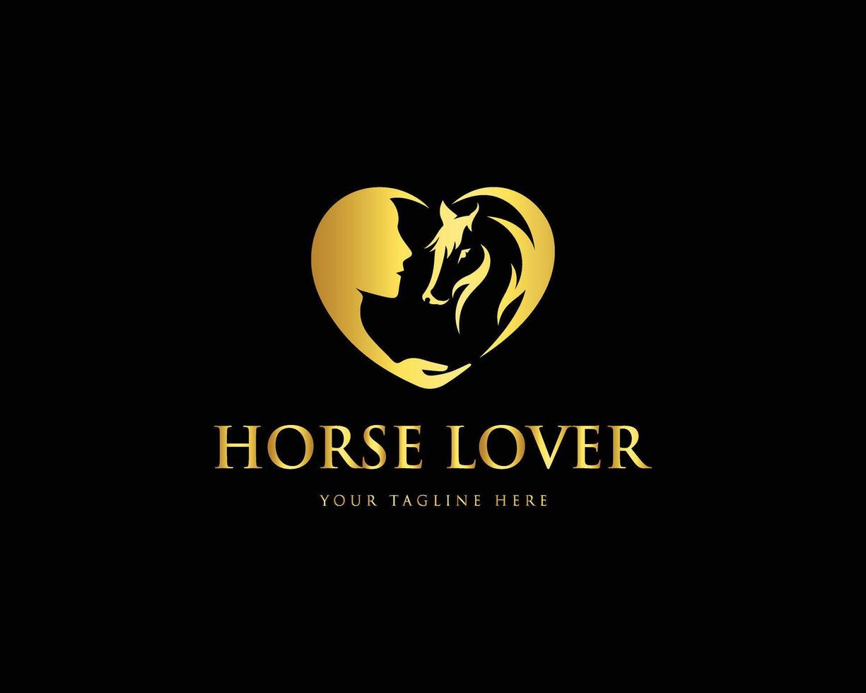 Horse and woman connection logo design vector template.