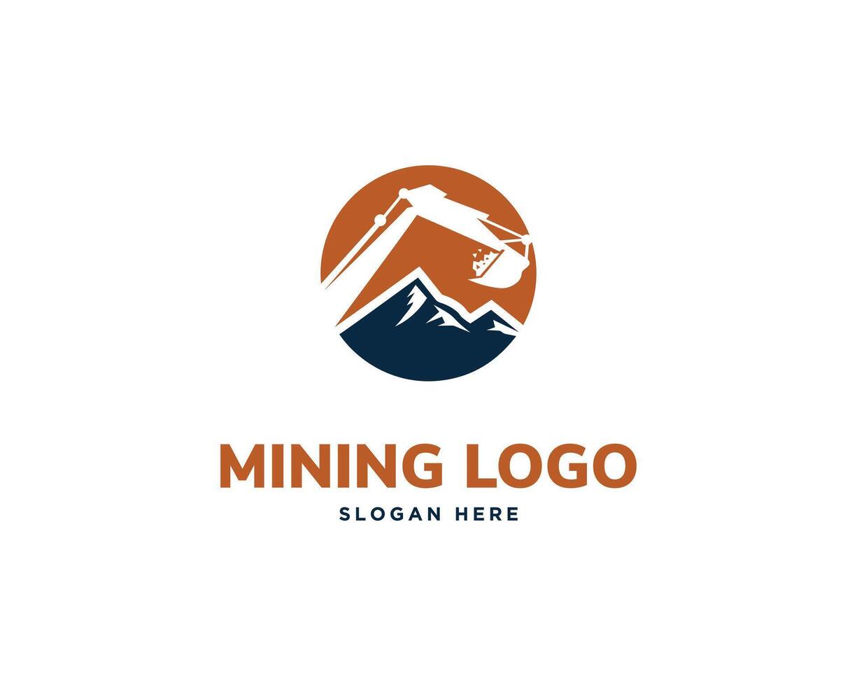 Excavator mountain mining work logo design icon concept vector template.