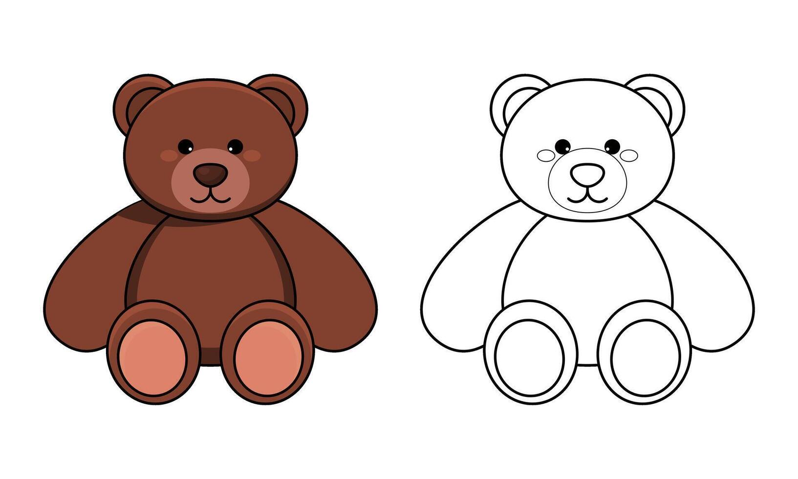 Outlined Cute Cartoon Teddy Bear Coloring Page Vector Illustration Isolated on White Background