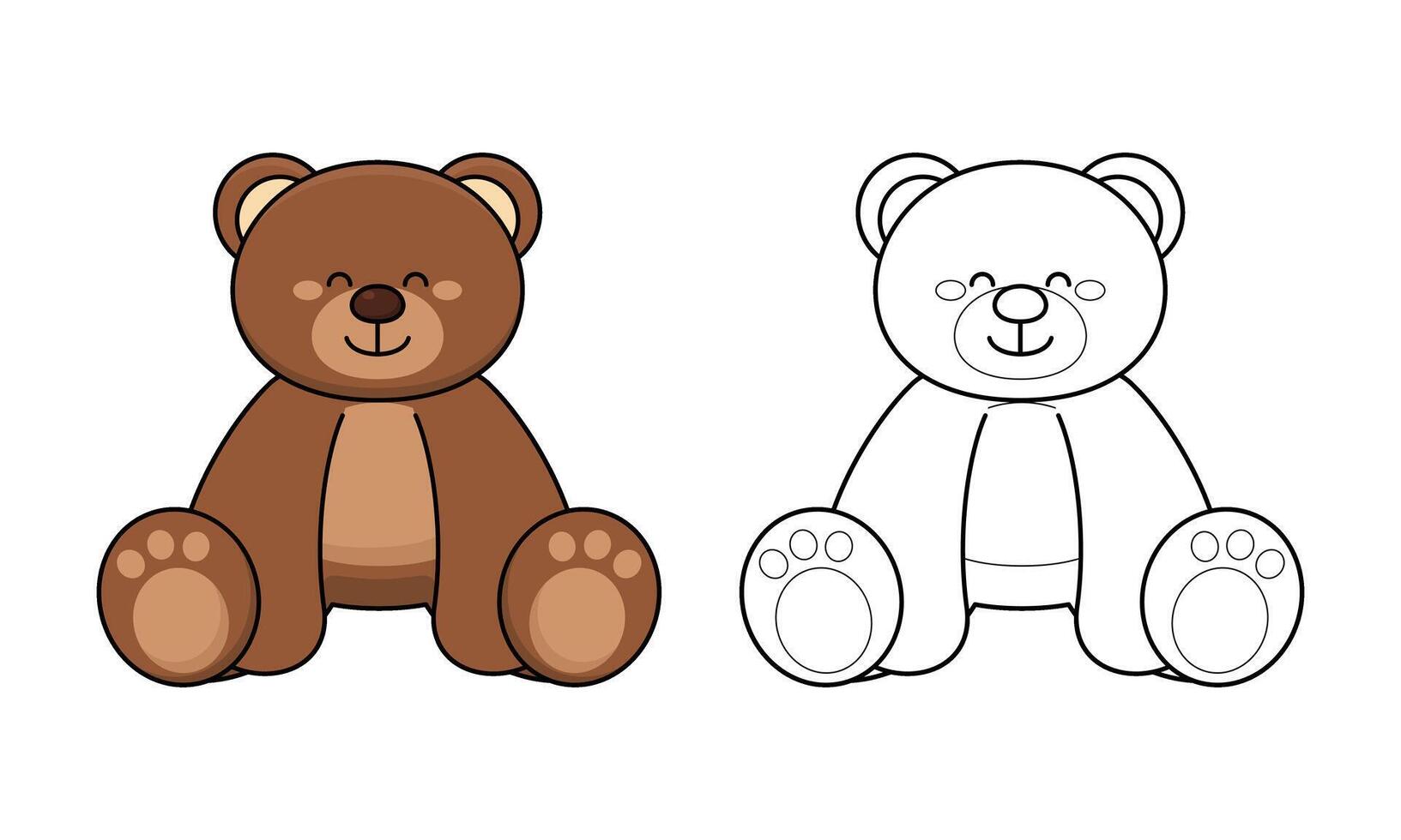 Outlined Cute Cartoon Teddy Bear Coloring Page Vector Illustration Isolated on White Background