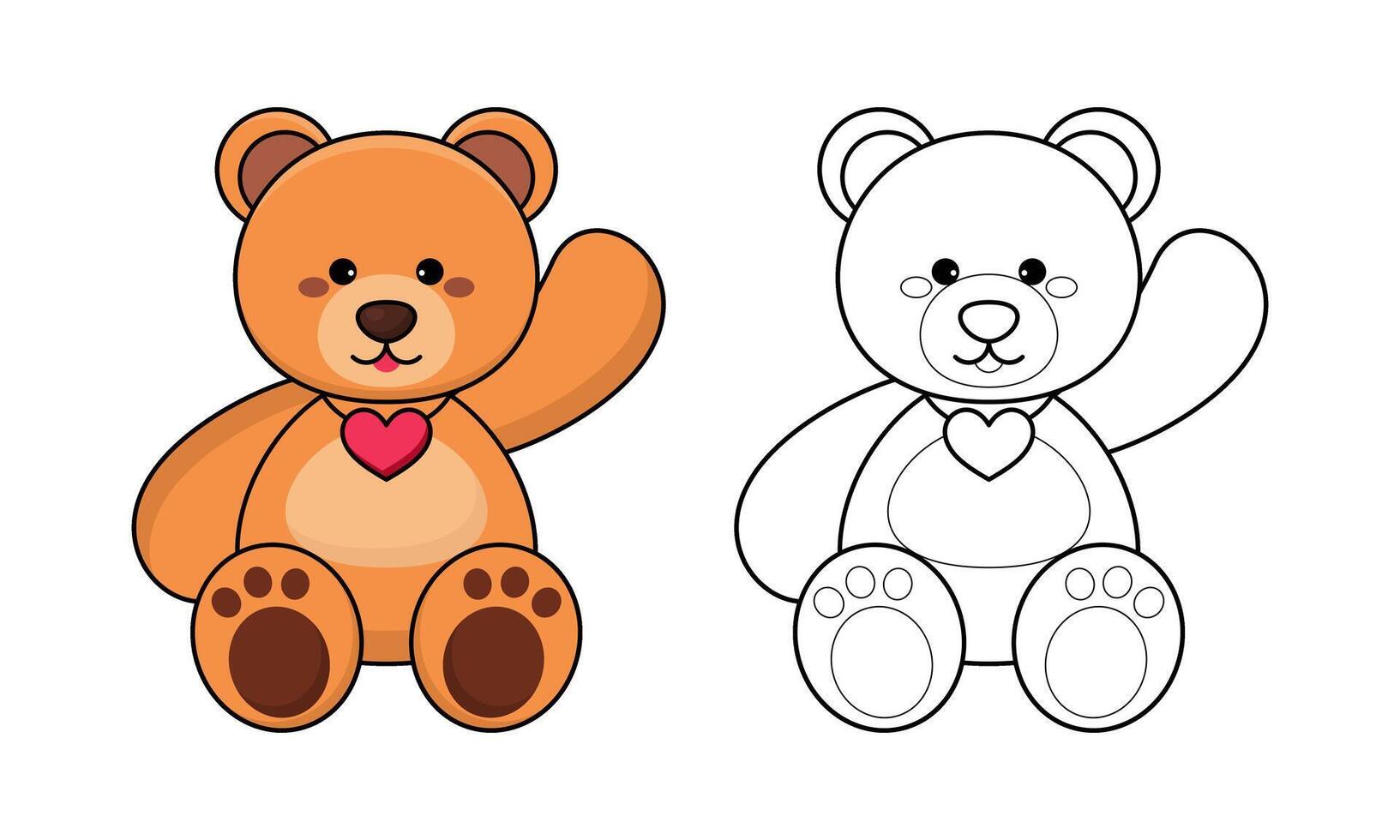 Outlined Cute Cartoon Teddy Bear Coloring Page Vector Illustration Isolated on White Background