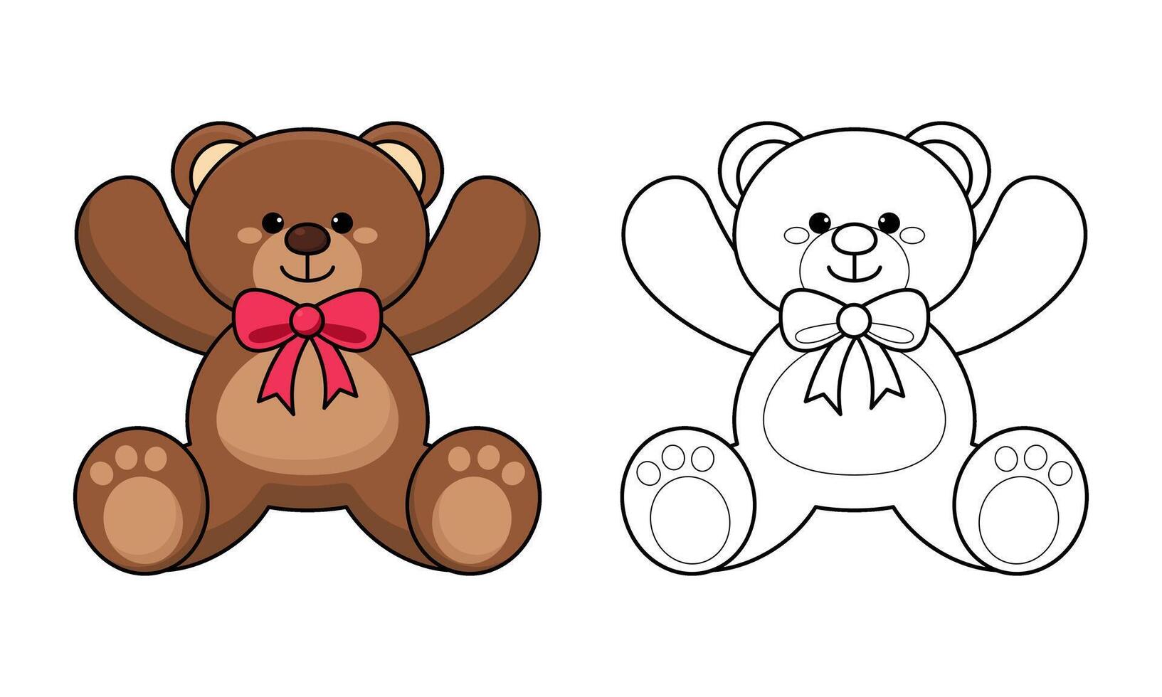 Outlined Cute Cartoon Teddy Bear Coloring Page Vector Illustration Isolated on White Background