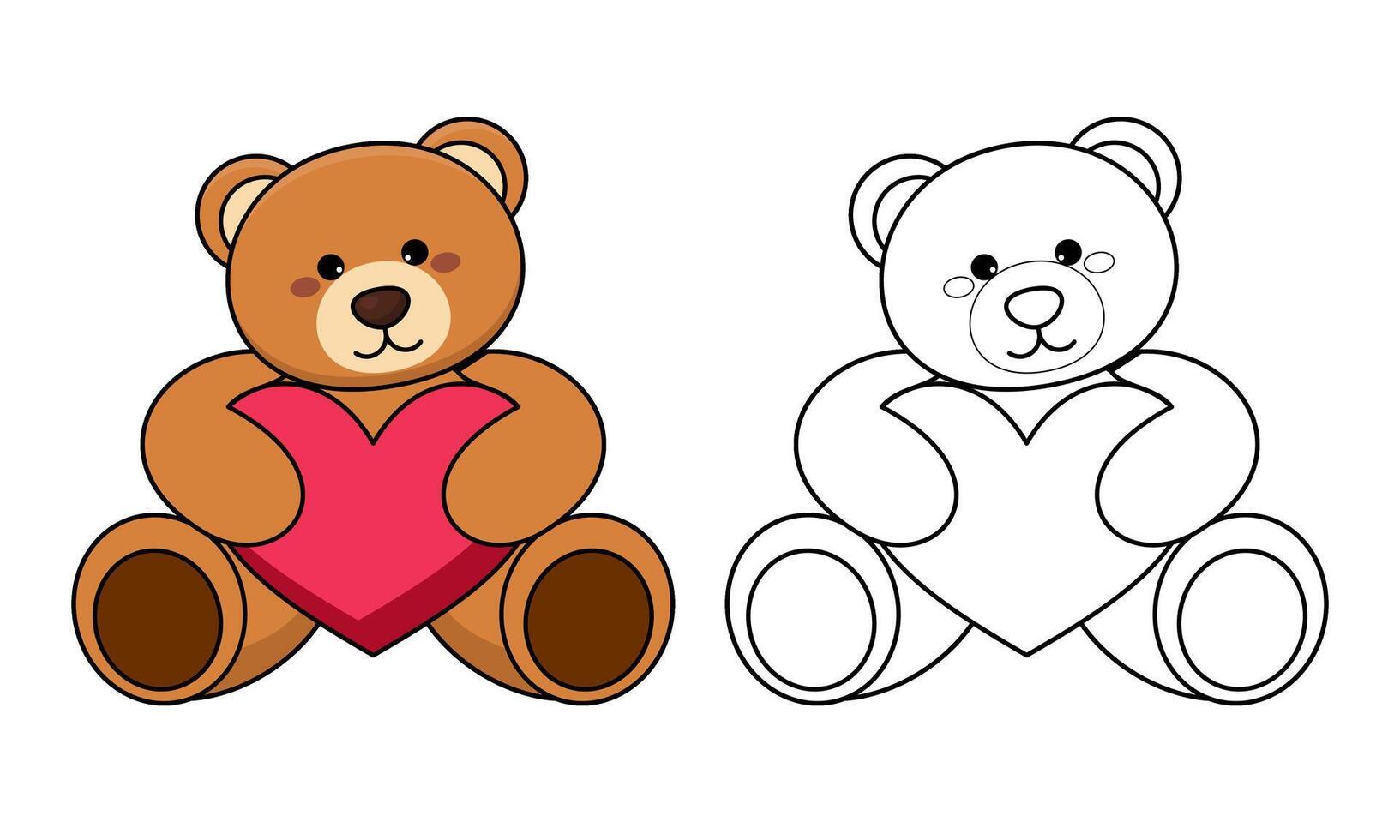 Outlined Cute Cartoon Teddy Bear Coloring Page Vector Illustration Isolated on White Background