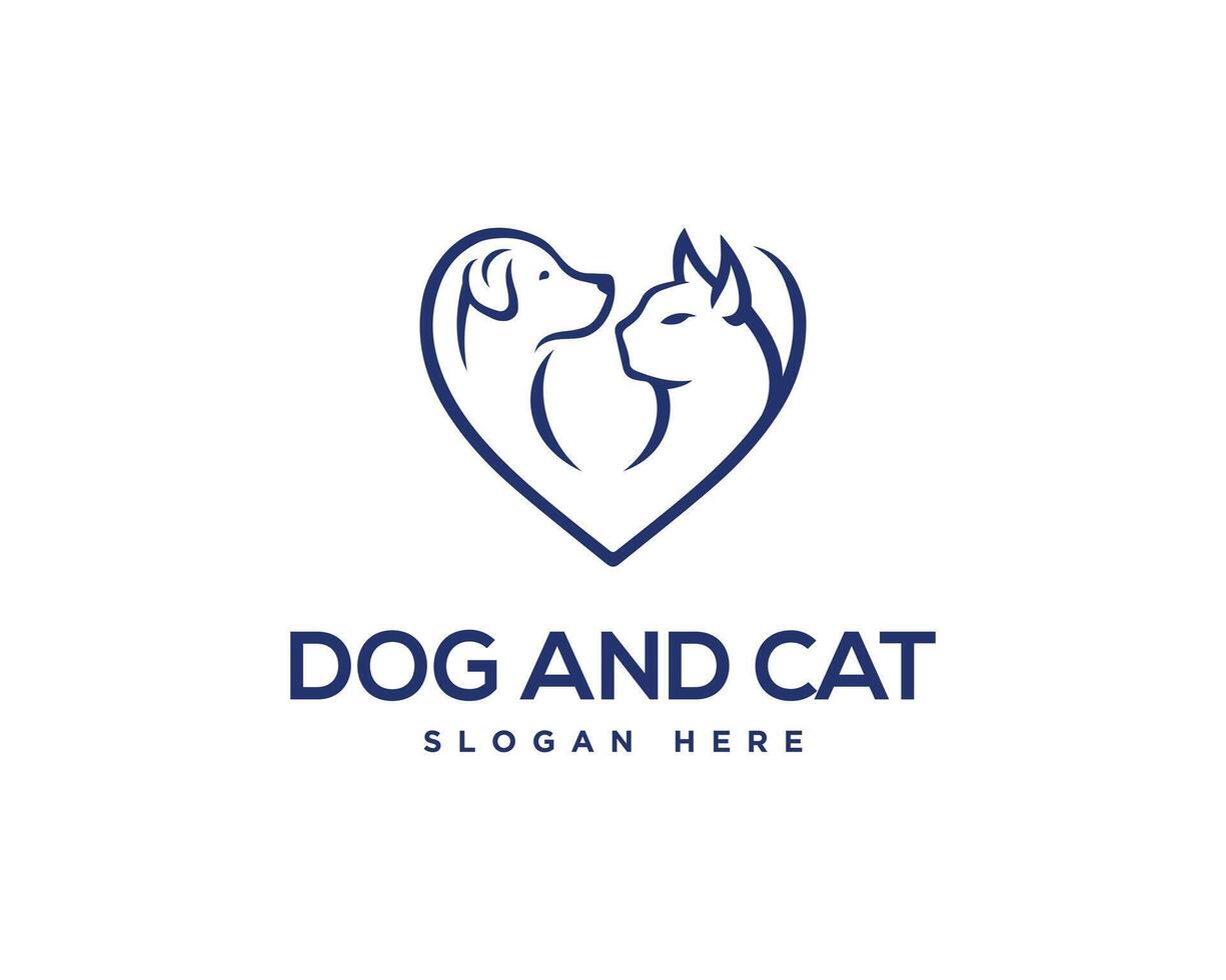 Pet love and Cat and dog love logo design vector template.