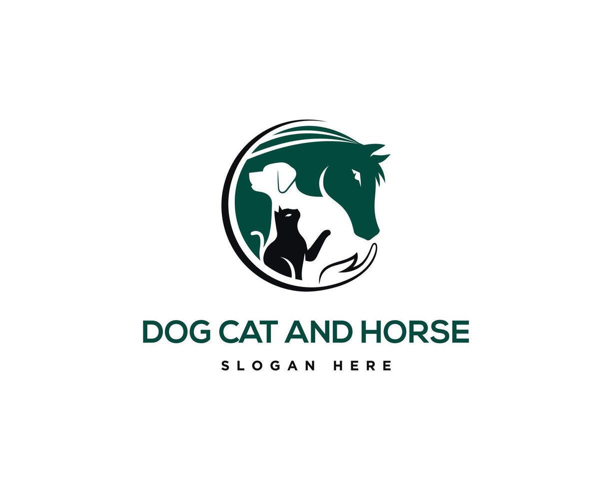 Horse cat and dog stylized animals logo vector graphic template.