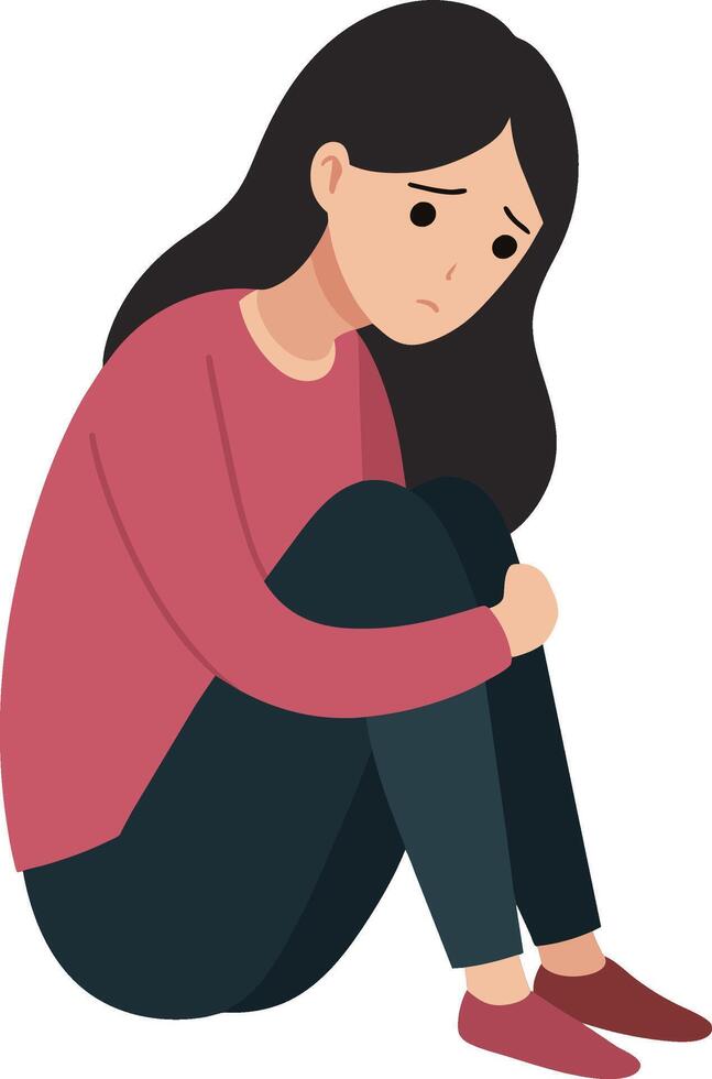 Illustration of a Sad Teenage Girl Sitting on the Floor Looking Down vector