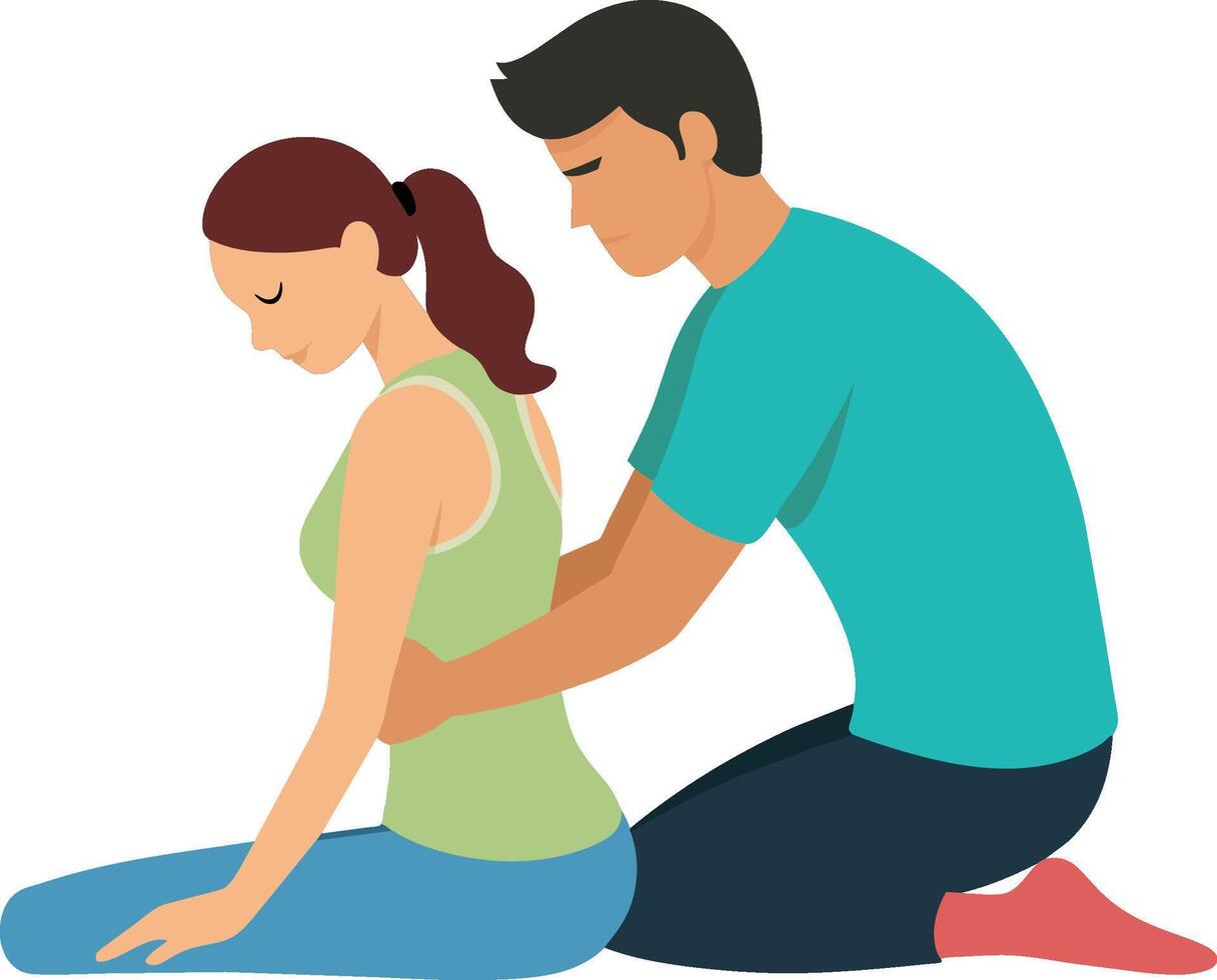 mujer recepción shiatsu masaje desde un profesional masajista vector