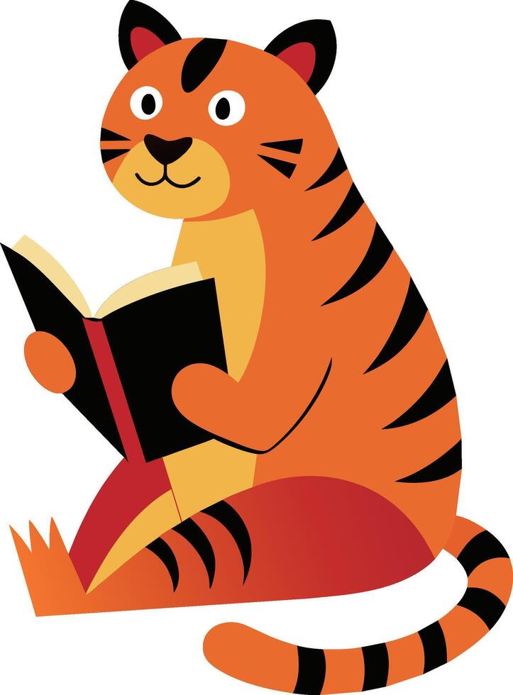 Illustration of a cute tiger reading a book on a white background vector