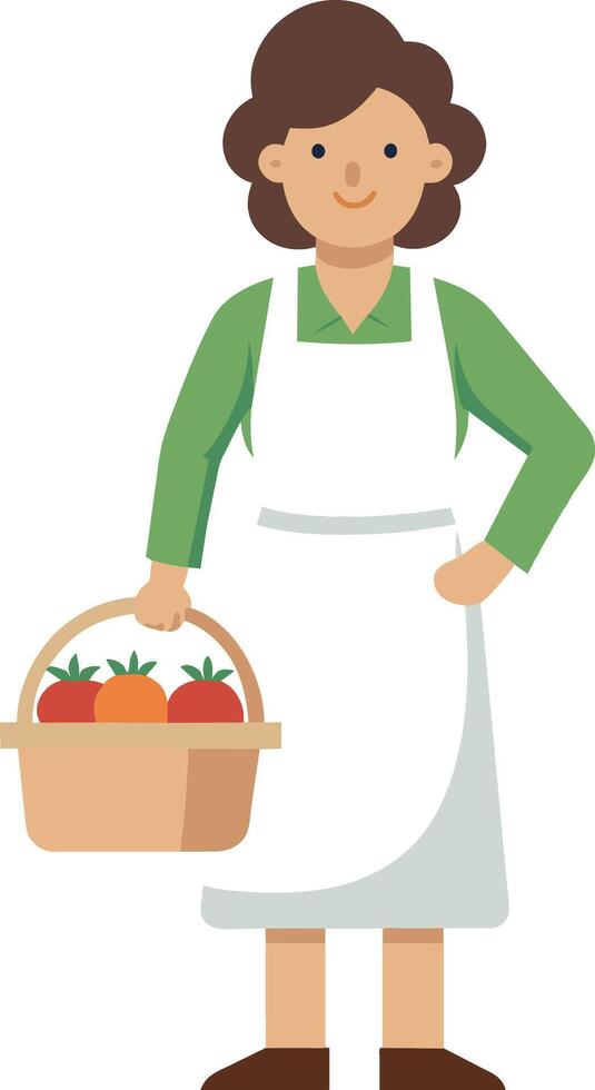 ilustración de un mujer participación un cesta lleno de Fresco orgánico Tomates vector