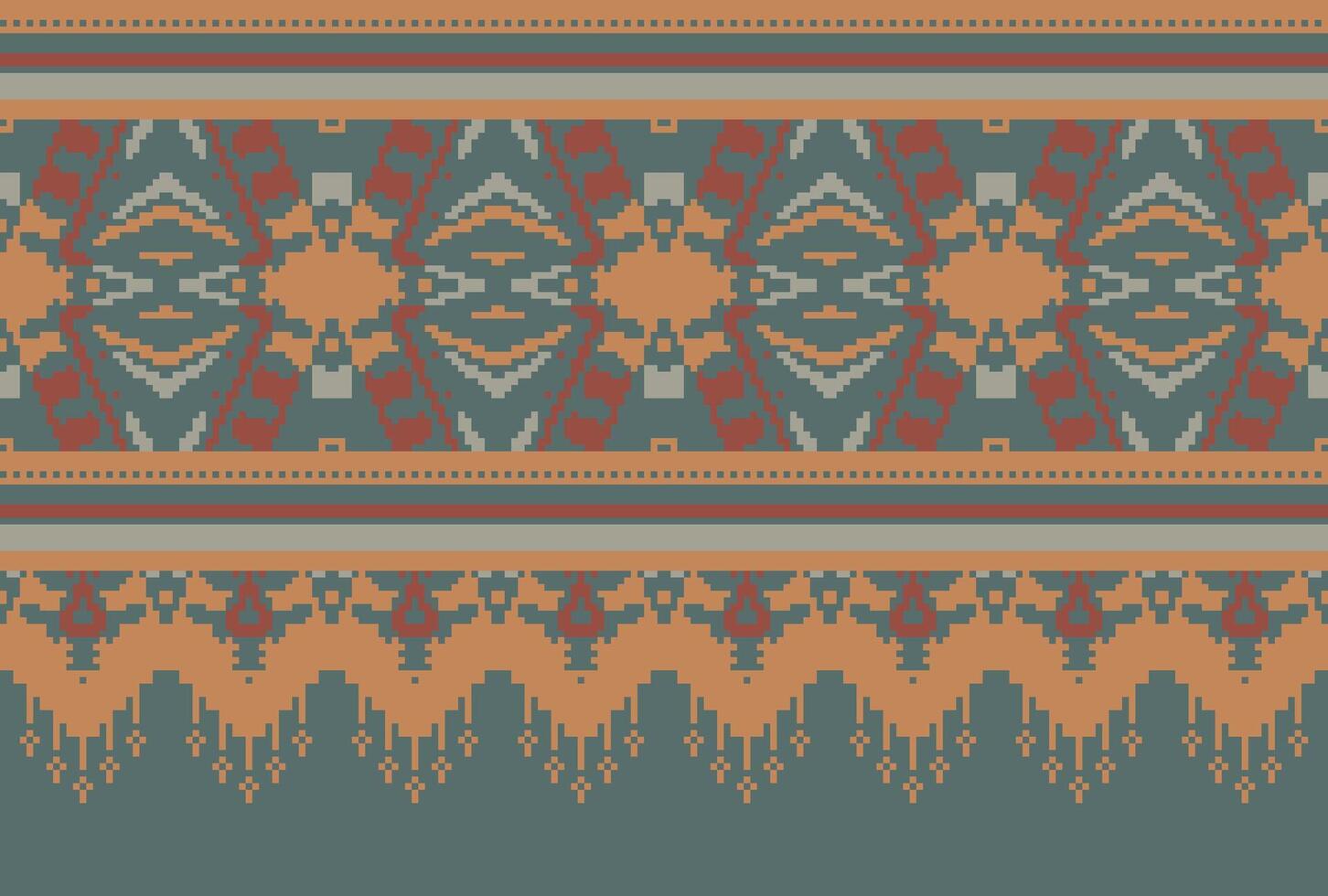 Pixel Cross Stitch Traditional Ethnic Pattern Paisley Flower Ikat Background Abstract Aztec African Indonesian Indian Seamless Pattern for Fabric Print Cloth Dress Carpet Curtains and Sarong vector