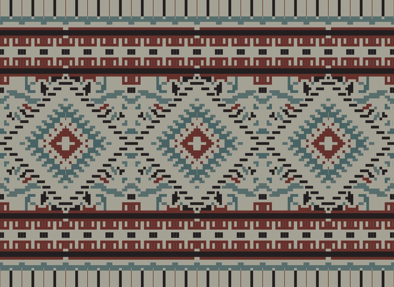 Pixel Cross Stitch Traditional Ethnic Pattern Paisley Flower Ikat Background Abstract Aztec African Indonesian Indian Seamless Pattern for Fabric Print Cloth Dress Carpet Curtains and Sarong vector