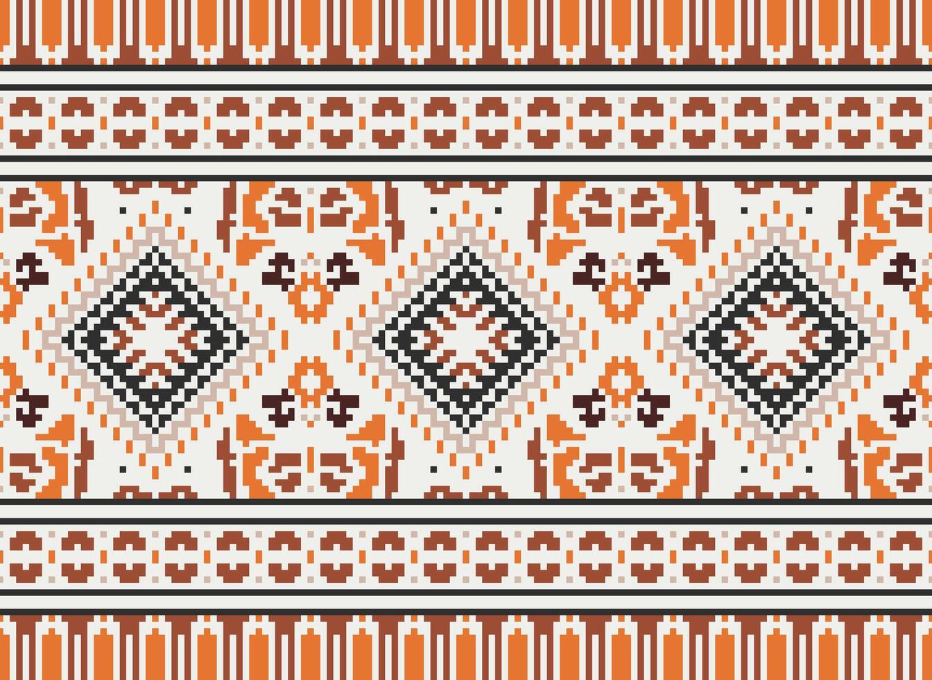 Pixel Cross Stitch Traditional Ethnic Pattern Paisley Flower Ikat Background Abstract Aztec African Indonesian Indian Seamless Pattern for Fabric Print Cloth Dress Carpet Curtains and Sarong vector