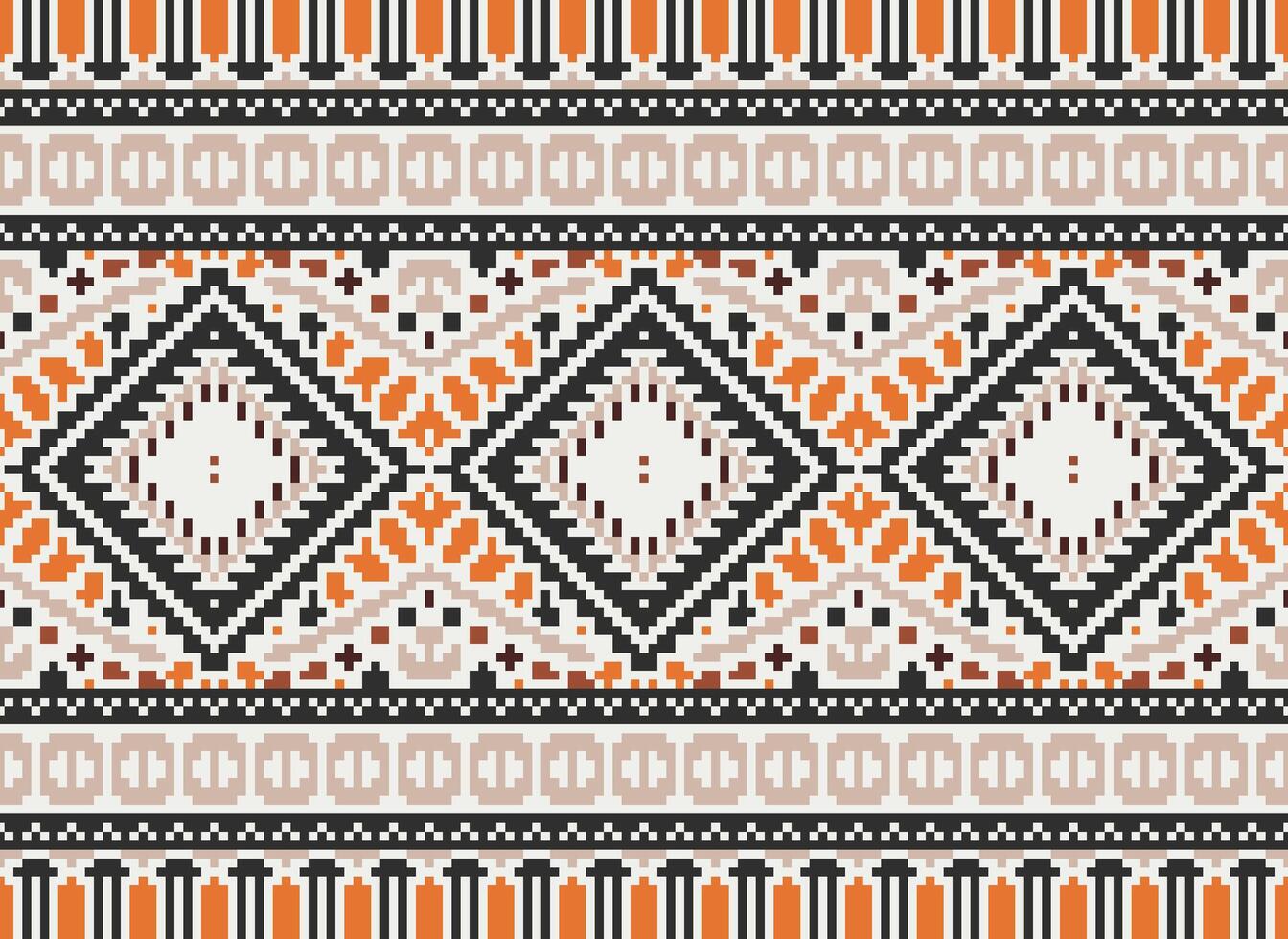 Pixel Cross Stitch Traditional Ethnic Pattern Paisley Flower Ikat Background Abstract Aztec African Indonesian Indian Seamless Pattern for Fabric Print Cloth Dress Carpet Curtains and Sarong vector