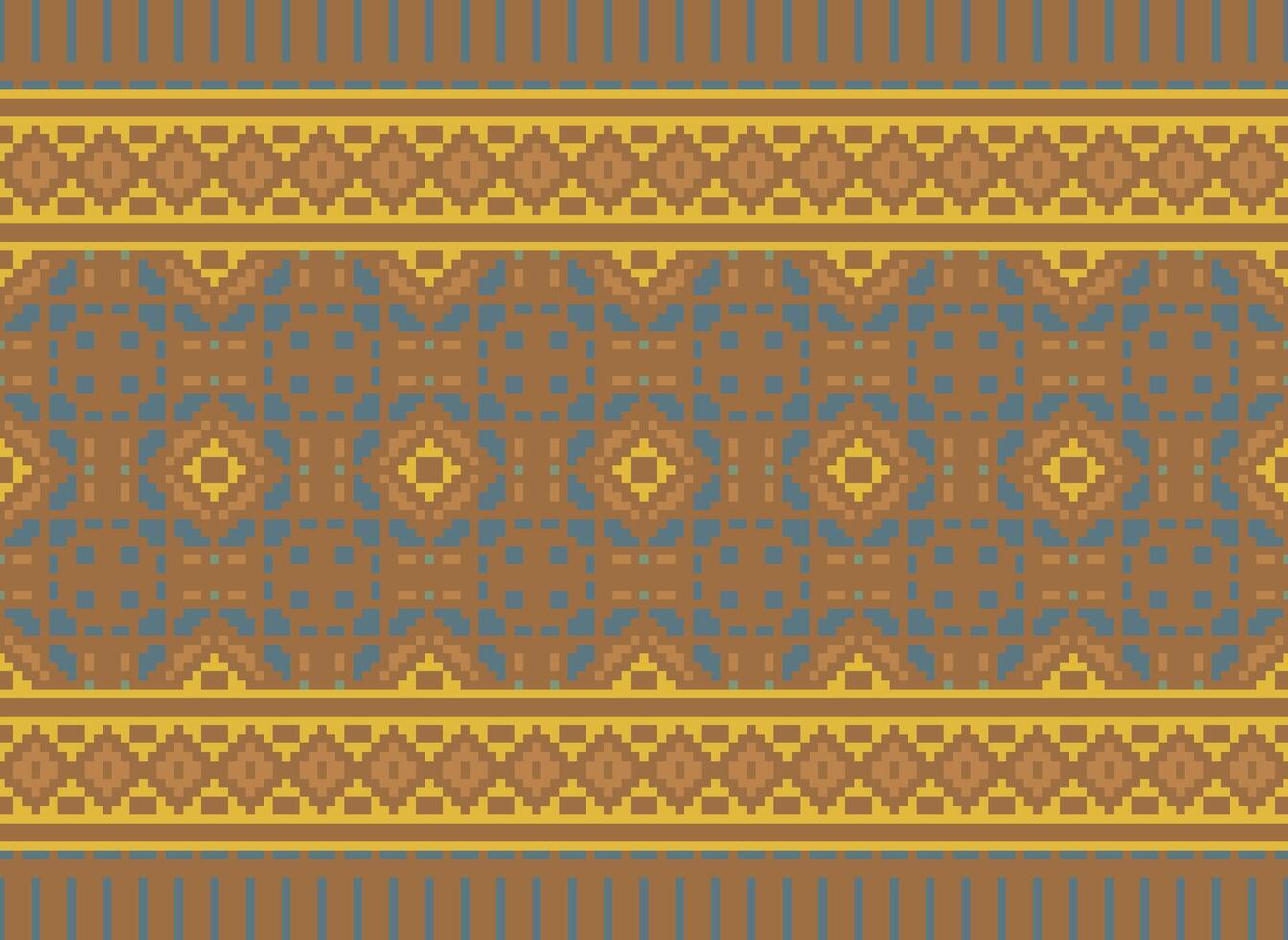 Cross Stitch pattern with Floral Designs. Traditional cross stitch needlework. Geometric Ethnic pattern, Embroidery, Textile ornamentation, fabric, Hand stitched pattern, Cultural stitching pixel art. vector