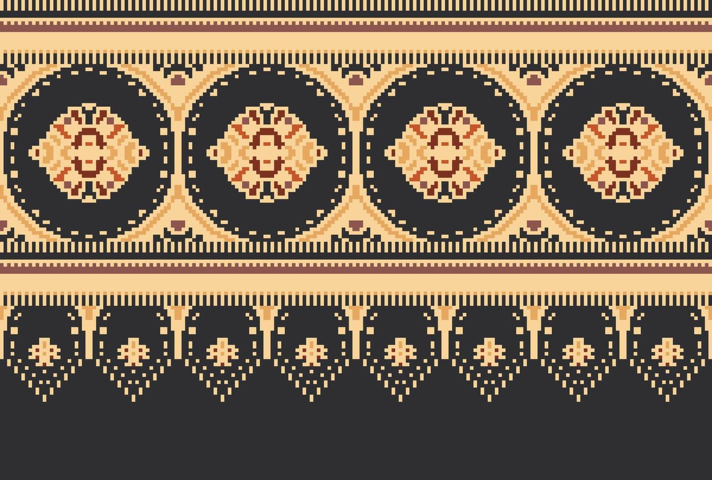 cross stitch Embroidery ethnic pattern, Vector Geometric ornate background, Cross stitch retro zigzag style, Blue and yellow pattern knitting continuous, Design for textile, fabric, digital print