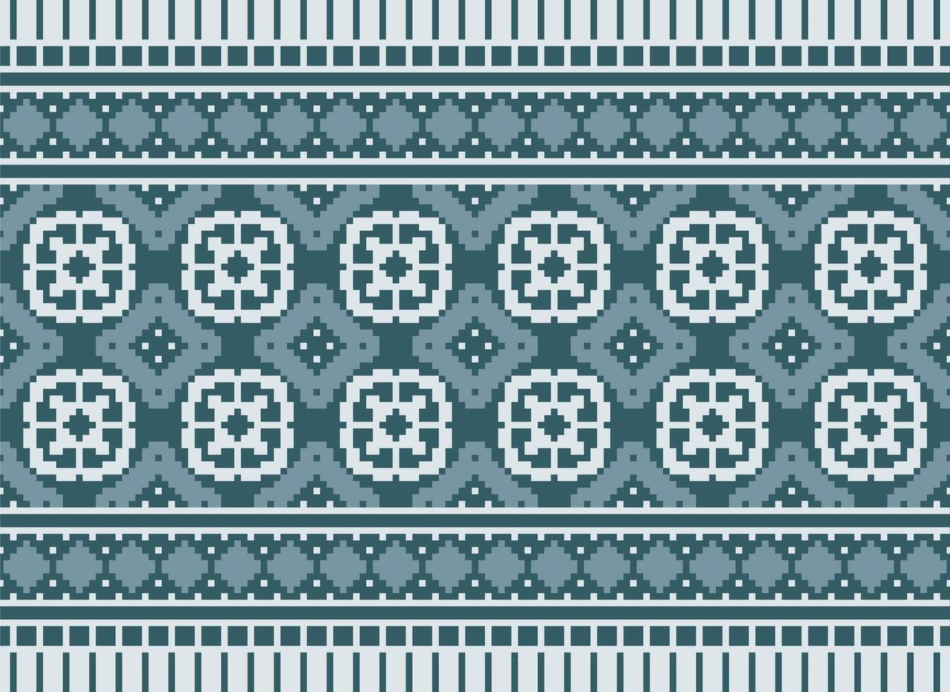 Pixel Cross Stitch Traditional Ethnic Pattern Paisley Flower Ikat Background Abstract Aztec African Indonesian Indian Seamless Pattern for Fabric Print Cloth Dress Carpet Curtains and Sarong vector